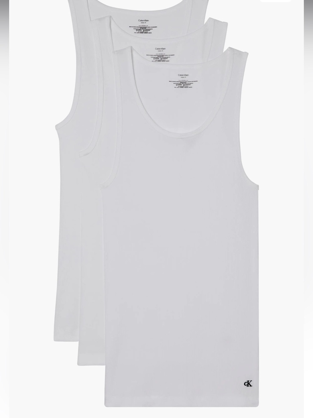 NWT Calvin Klein Men’s White Ribbed Classic Cotton Tank Top 3- Lot